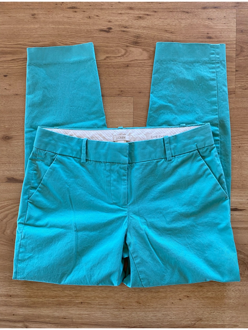J.Crew Café Capri Pants Teal Slim Cropped Preppy Chic Size 0
